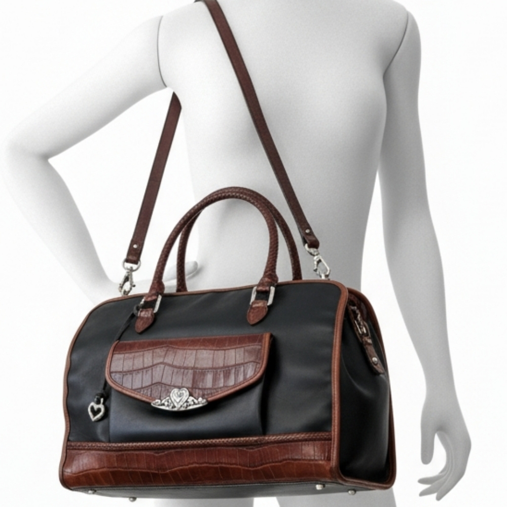 Brighton Croc Leather Satchel Business Bag 16” Brown/Black Briefcase Ladies